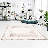 carpet city Klassischer Teppich aus Polyester mit Ornamenten, Floral, Mäander-Optik in Beige für Wohnzimmer; Größe: 80x150 cm
