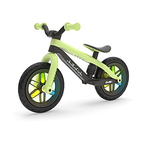 Chillafish BMXie Glow leichtes Laufrad mit beim Fahren aufleuchtenden Rädern, für Kinder von 2 bis 5 Jahren, 12-Zoll-pannenfreie-Gummireifen, Verstellbarer Sitz ohne Werkzeug - Pistazie