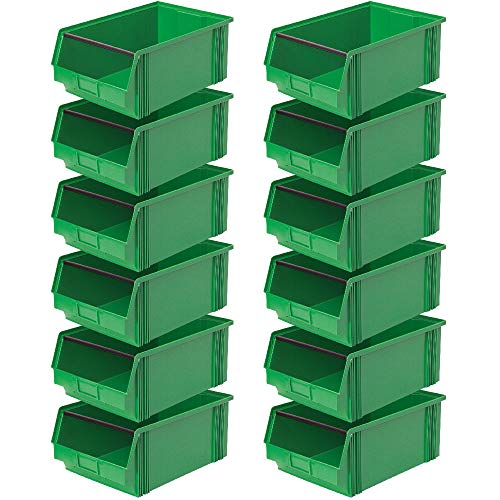 12x Sichtbox"CLASSIC“ FB 2 mit Tragstab, LxBxH 510/450x300x200 mm, Inhalt 27 Liter, grün