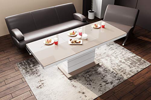 Design Couchtisch Tisch Matera Lux H-333 Cappuccino/Weiß Hochglanz höhenverstellbar ausziehbar Esstisch