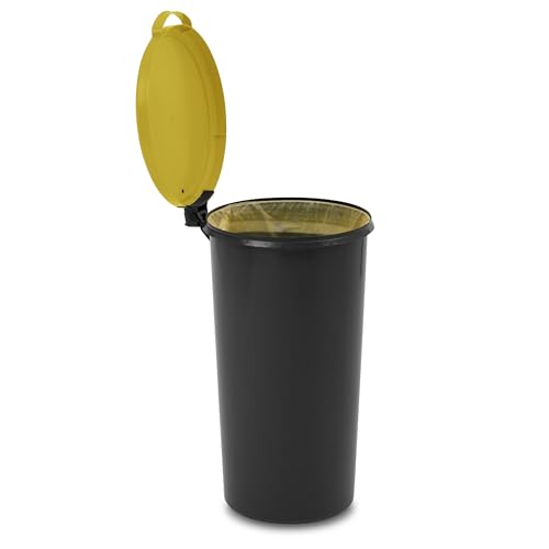 KUEFA VL 60l Müllsackständer, Mülleimer, Sammelbehälter mit Scharnierdeckel für den Gelben Sack, Pfandflaschen, Leergut (1, Gelb)