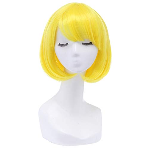 L-email wig 12inch 30cm Short Bobo Cosplay Wigs 5 Color Straight Pink Yellow Purple Synthetic Hair Perucas Cosplay Wig 12inches Yellow
