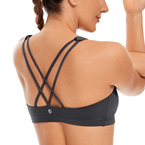 CRZ YOGA Damen Yoga Sport BH - Gekreuzte Rücken,Abnehmbare Padded Tinte grau XL