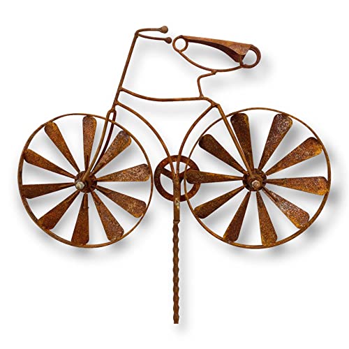 Metall Windrad 'Fahrrad' - massives Windspiel Windmühle für den Garten - wetterfest und standfest - mit besten Kugellagern - aus Vollmetall mit Edelrost-Patina – Höhe 157 cm