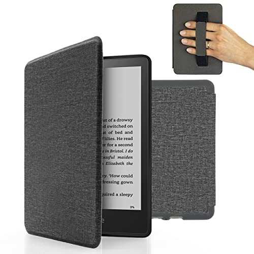 MyGadget Hülle für Amazon Kindle Paperwhite 11 .Generation (ab 2021 - 6, 8 Zoll) mit Handschlaufe & Auto Sleep / Wake Funktion - Flip Case in Hell Grau