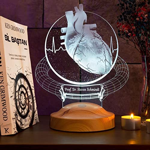 Personalisierte Geschenke Lampe Kardio für Kardiologe Kardiologin Facharzt 3D Led Lampe Wunschtext Schlummerlicht Farbwechsel Dekor Lampe