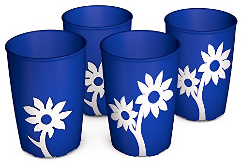 Ornamin Becher mit Anti-Rutsch Blume 220 ml blau/weiß 4er-Set (Modell 820) / Trinkbecher, Pflege-Becher, Kinderbecher