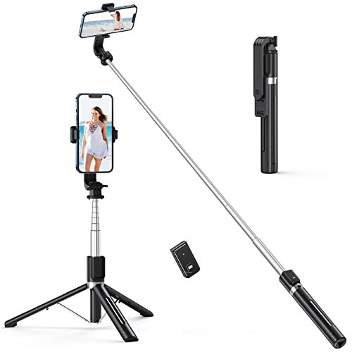 ATUMTEK 49" Selfie Stick Stativ, Stabiles Stativ mit Abnehmbarer Bluetooth-Fernbedienung, Kompatibel mit iPhone 14 Pro Max/14 Plus/14/13/12/11, GoPro, Samsung, LG, Google Smartphones, Schwarz