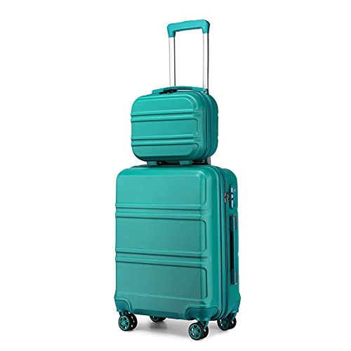 Kono 2er Kofferset ABS Hartschalen Hardcase Trolley TSA-Schloß 55cm Reisekoffer Boardcase + Handgepäck Kosmetikkoffer (Türkis)