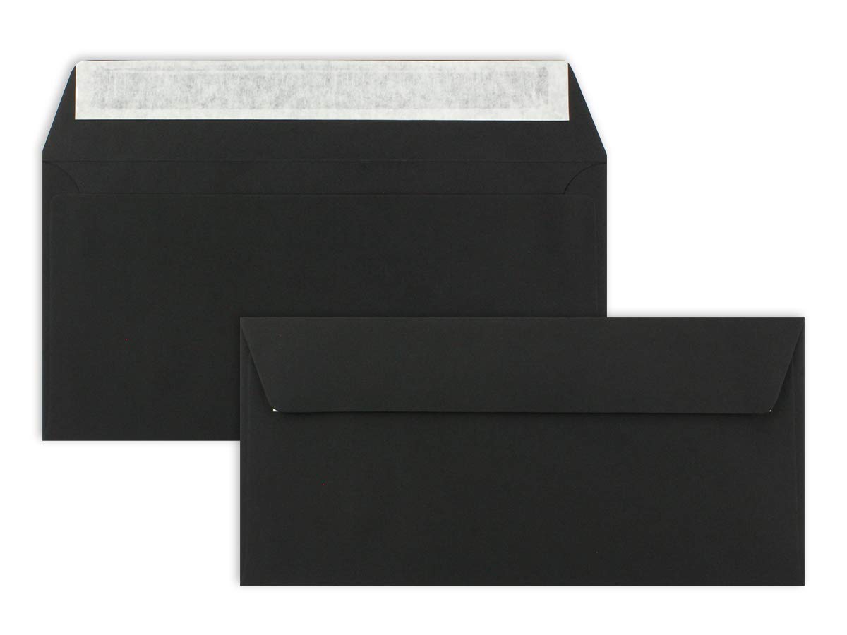 200 Brief-Umschläge DIN Lang - Schwarz - 110 g/m² - 11 x 22 cm - sehr formstabil - Haftklebung - Qualitätsmarke: FarbenFroh by GUSTAV NEUSER