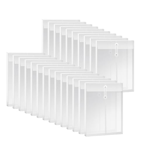 DINESA Transparente Kunststoff-Umschläge im A4-Format, mit Kordelverschluss, erweiterbare Akten, Dokumentenmappe, Dokumententaschen-Set für Büro, 24-teilig