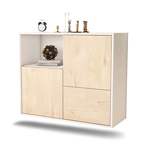 Dekati Sideboard Boise hängend (92x77x35cm) Korpus Weiss matt - Front Holz-Design Zeder - Push to Open