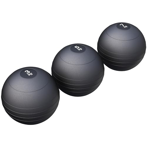 GORILLA SPORTS® Slamball-Set Gummi Schwarz 15 kg – 3 Medizinbälle Schwarz 3 kg + 5 kg + 7 kg