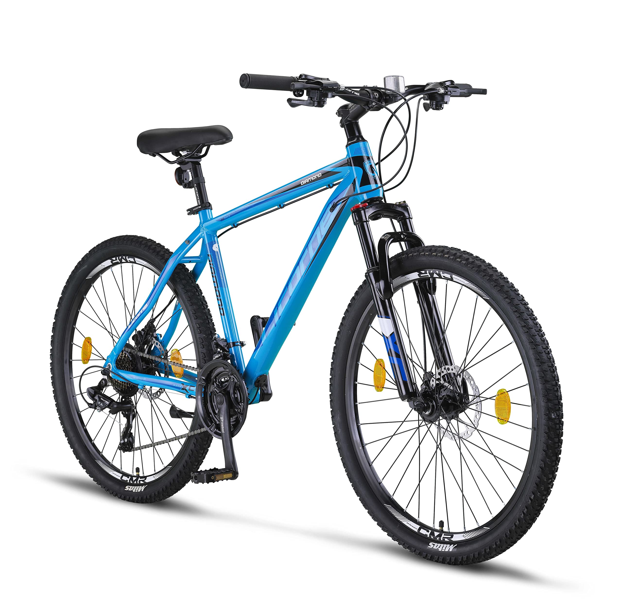 Licorne Bike Diamond Premium Mountainbike Aluminium, Fahrrad für Jungen, Mädchen, Herren und Damen - 21 Gang-Schaltung - Scheibenbremse Herrenrad – einstellbare Vordergabel (26, Blau)