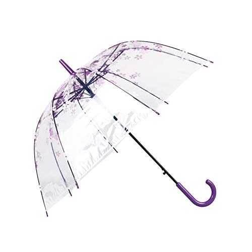 ThreeH Automatik Durchsichtiger Stockschirm Winddicht Blase Kirschblüten Reise Regenschirm KS11,Purple