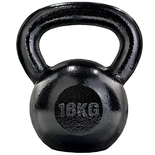 ScSPORTS Kettlebell Kugelhantel 4 kg - 28 kg Gusseisen, schwarz, Schwunghantel Kugelgewicht Krafttraining (Hammerschlag Schwarz - 16 kg)
