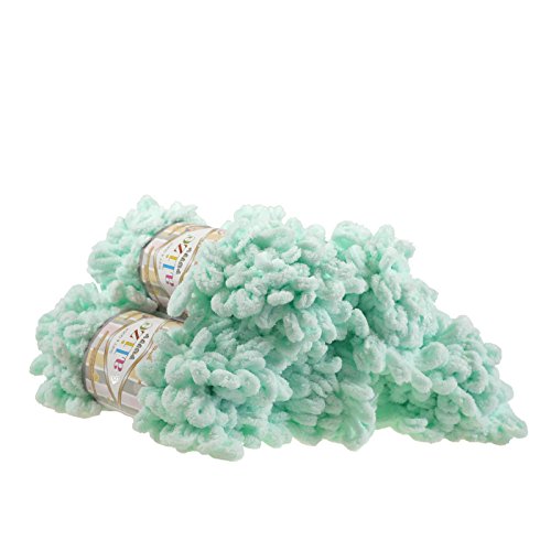 500g Strickgarn ALIZE Puffy Uni, stricken ohne Nadeln auch für Anfänger geeignet, Farbe:15 water green grün