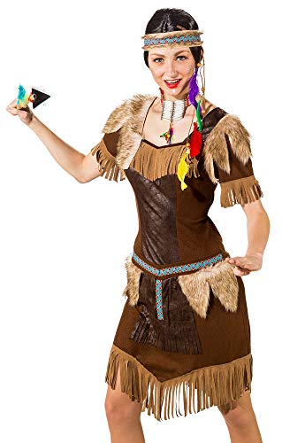 Das Kostümland Indianerin Tallulah Kostüm für Damen mit Fellbesatz - Braun Gr. 38/40