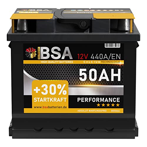 BSA Autobatterie 12V 50AH 440A/EN Starterbatterie Batterie ersetzt 44Ah 45Ah 47Ah 50Ah 40Ah