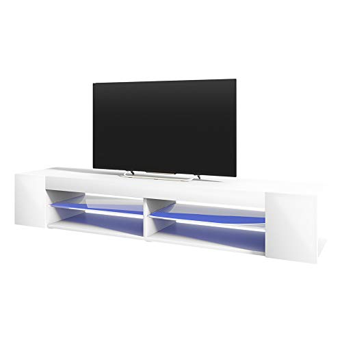 Selsey Mitchell – TV-Lowboard Weiß Matt/Weiß Hochglanz 180 cm breit mit LED