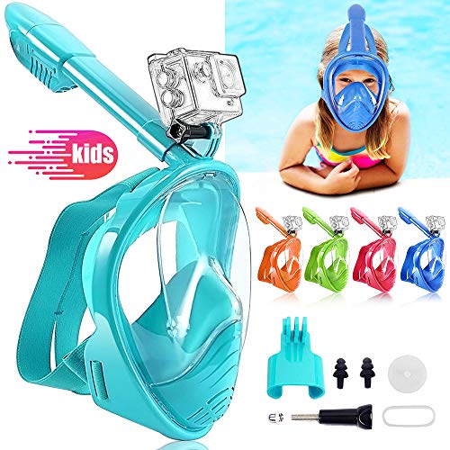 HINATAA Schnorchelmaske für Kinder, 180 ° Panoramablick, freies Atmen, Vollgesichtsmaske, Anti-Beschlag und Anti-Leck, geeignet für Kinder im Alter von 4-15 Jahren (dunkelblau)