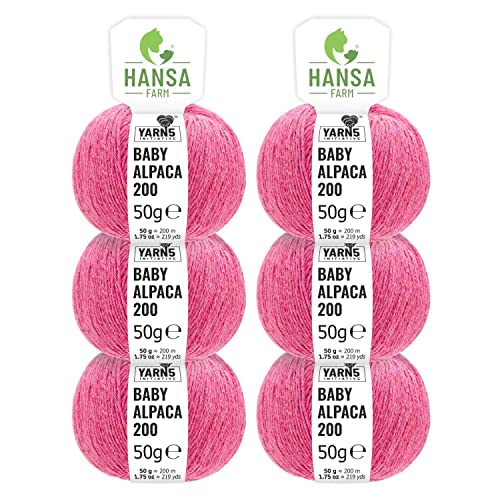 100% Baby Alpakawolle in 50+ Farben (kratzfrei) - 300g Set (6 x 50g) - weiche Alpaka Wolle zum Stricken & Häkeln in 6 Garnstärken by Hansa-Farm - Himbeersahne Heather (Rosa/Pink)