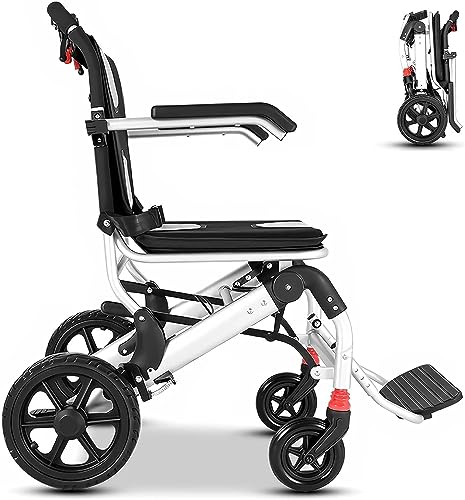 Leichter Rollstuhl, Ultraleicht Rollstuhl Faltbar Leicht Bis 150 Kg Tragkraft Rollstühle Für Die Wohnung Und Urlaub, Reiserollstuhl, Transportrollstühle