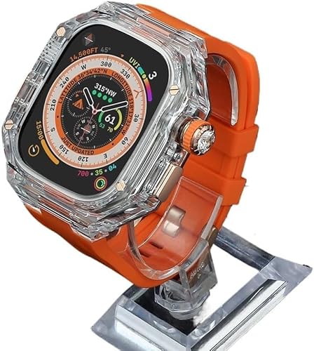 HHBYLEEE- Transparentes Uhrengehäuse, Gummiband, Mod-Kit, für Apple Watch Ultra 2 49 mm, 45 mm, 44 mm, für Herren und Damen, Silikon-Uhrenarmband, für iWatch SE 8/7/6/5/4 Serie mit Werkzeug