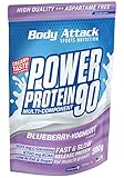 Body Attack Power Protein 90, 5K Eiweißpulver mit Whey-Protein, L-Carnitin und BCAA für Muskelaufbau und Fitness, Made in Germany (Blueberry-Yoghurt Cream, 500g)