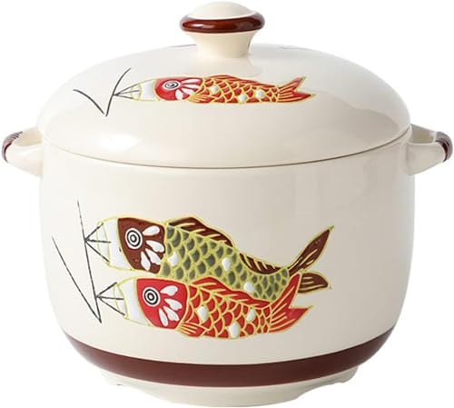 Keramik-Suppentopf, japanischer runder Kochtopf mit Deckel, Herd, holländischer Ofen, Tontöpfe, Suppentopf, Haushalts-Eintopf, Küche, 1000 ml