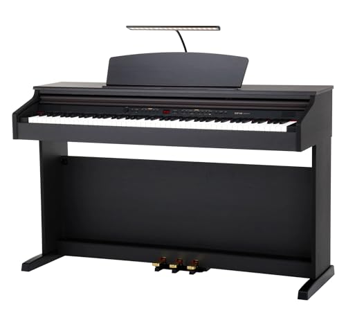 Classic Cantabile DP-50 RH E-Piano Kopfhörer Set - Digitalpiano mit Hammermechanik - 88 Tasten - Piano für Anfänger - Set inklusive dimmbarer Pianoleuchte - Rosenholz