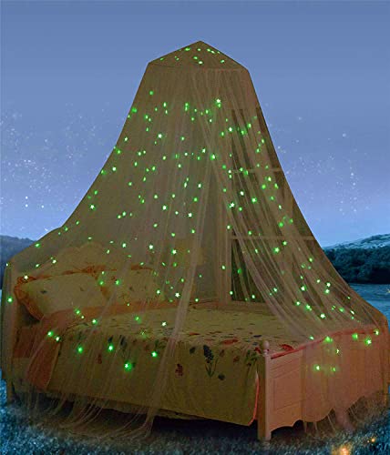Runde Haube Betthimmel mit leuchtenden Sternen Waschbares leichtes Moskitonetz mit gebügelten leuchtenden Sternen für Kinder, Jungen, Mädchen, Kinderbett
