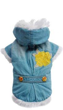 Doggydolly® Jeans-Hundemantel mit Stickerei und Teddyfleece-Futter (hellblau) Größe (Rückenlänge) Gr. M (28-30 cm)