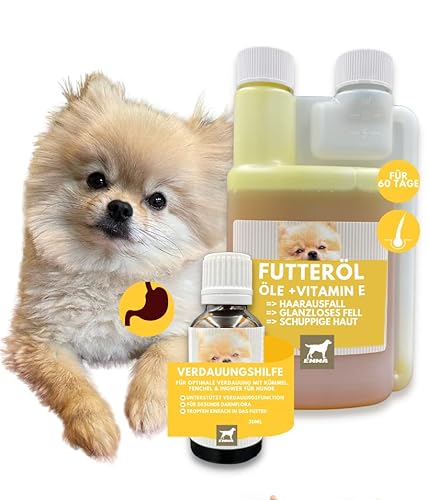 EMMA® Verdauungshilfe Plus Leinöl VIT E für Hunde I SPARSET I für optimale Verdauung mit Kümmel & Fenchel I für gesunde Darmflora nach Durchfall, 30ml I 250ml
