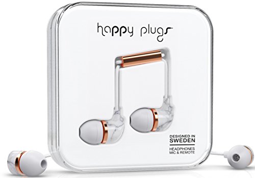 Happy Plugs In-Ear Kopfhörer mit Mikrofon, Fernbedienung und Silikon-Ohrtips Kompatibel mit Apple iPhone, iPod, iPad sowie Android Smartphones, Tablets und MP3-Playern - Carrara Marmor