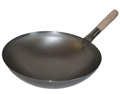 AAF Nommel ® Wok Pfanne runder Boden Ø 31 cm aus Carbon Stahl für Gasherd mit Holzgriff