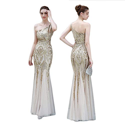 Plus Size Maxikleider Frauen Sexy Off-The-Shoulder äRmellose Elegante Bodenlange Lange Meerjungfrau Prom Abendkleider,Gold,S