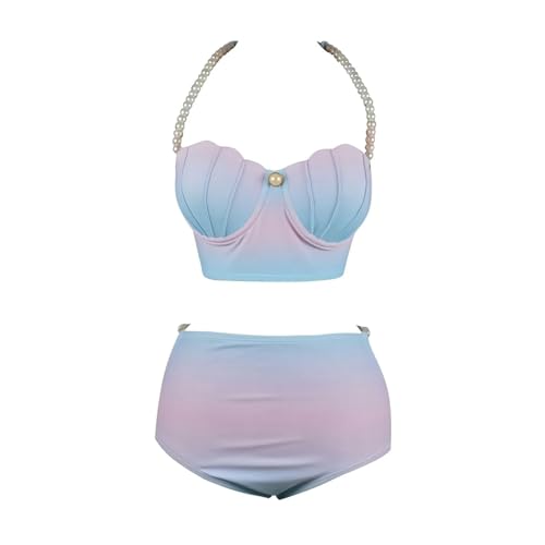 TYNXK Damen Bademode Damen-Bikini-Badeanzüge, Neckholder-Bikini-Set mit Überrock Badeanzug (Color : Sky Blue, Size : M)