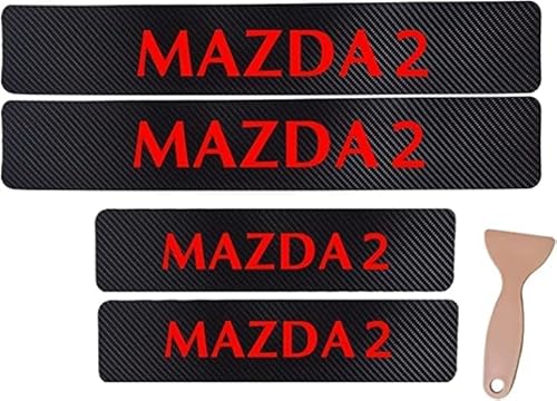 buhb 4 Stück Auto Kohlefaser Einstiegsleisten für Mazda 2, Auto Scuff Plate Türschwelle Sill Aufkleber Automobile Trittbleche Abdeckung Schwelle Schutz