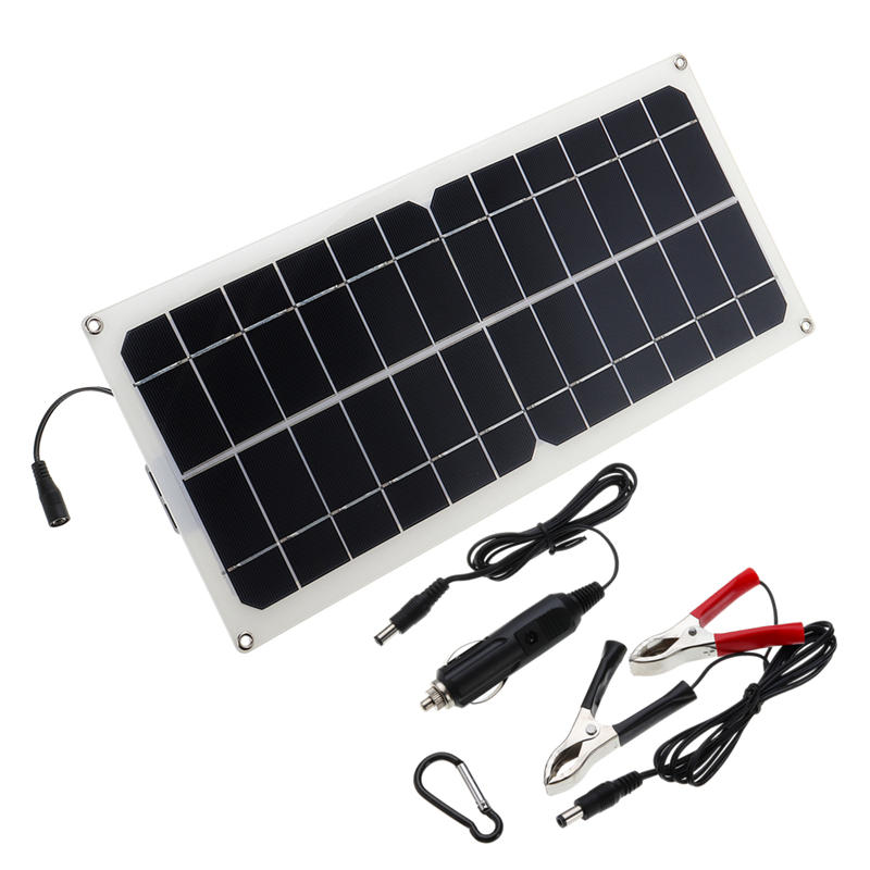 Solarpanel mit monokristalliner Siliziumzelle, doppelte USB-Schnittstelle, 10 W, 12 V/5V, DC-Krokodil-Solarpanel