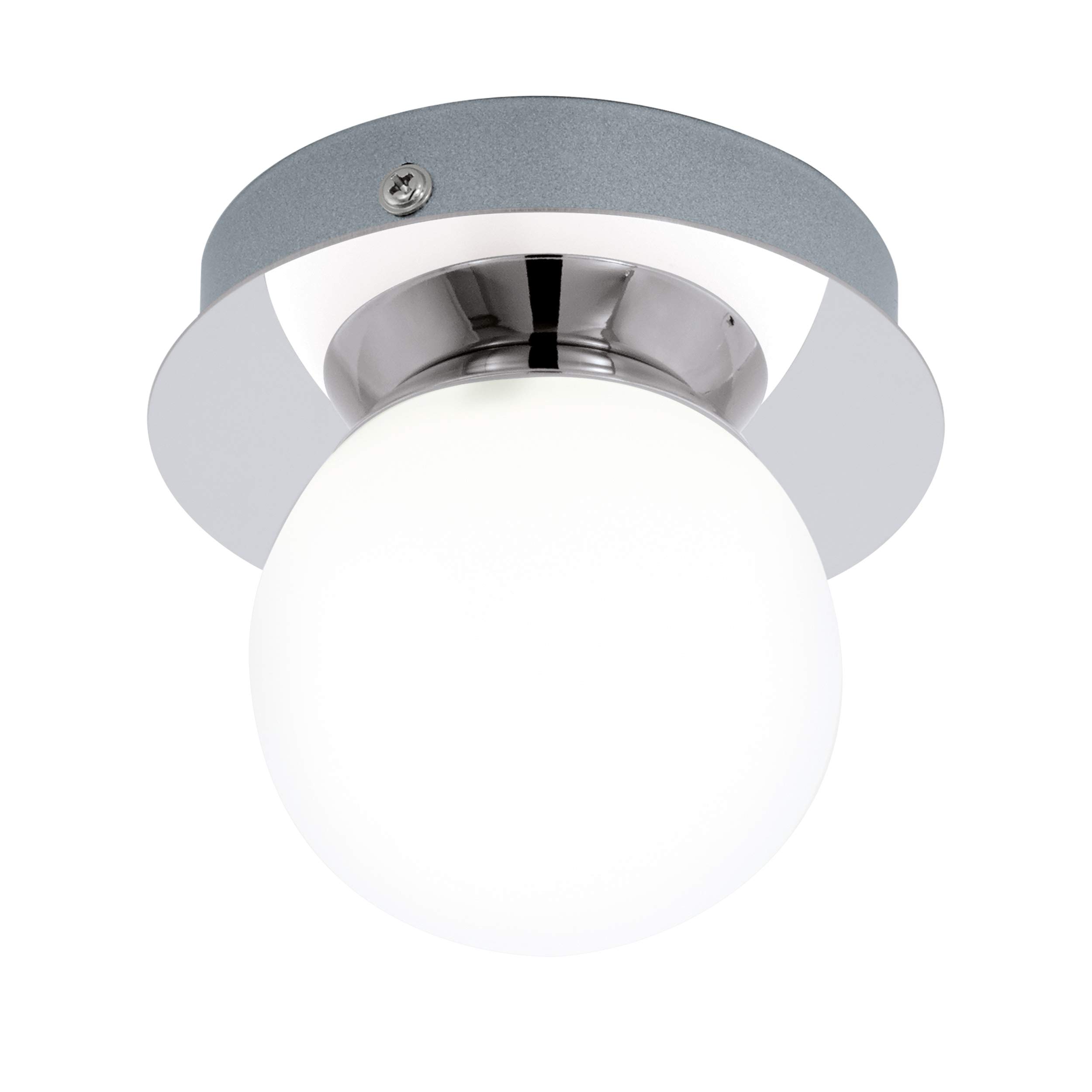EGLO LED Deckenleuchte Mosiano, Wandlampe Bad, Badezimmer Lampe aus Edelstahl in Chrom und opal-mattem Glas in Weiß, LED Feuchtraumleuchte warmweiß, IP44, D 11 cm