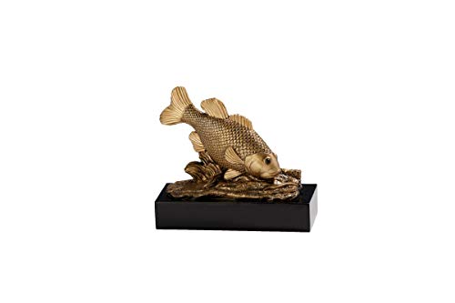 eberin · Angeln-Pokal, Angeln-Resinfigur Fisch liegend, altgold, mit Wunschtext, Größe 14 cm
