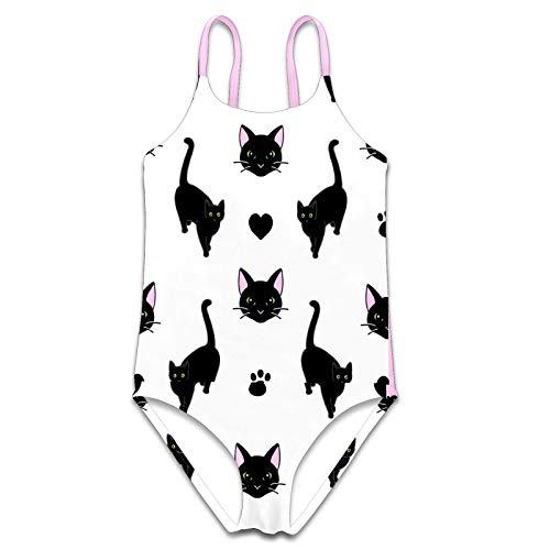 Badeanzug für Mädchen, süßes schwarzes Katzen-Design, Badeanzug, für Kleinkinder im Alter von 5 bis 6 Jahren - - Groß