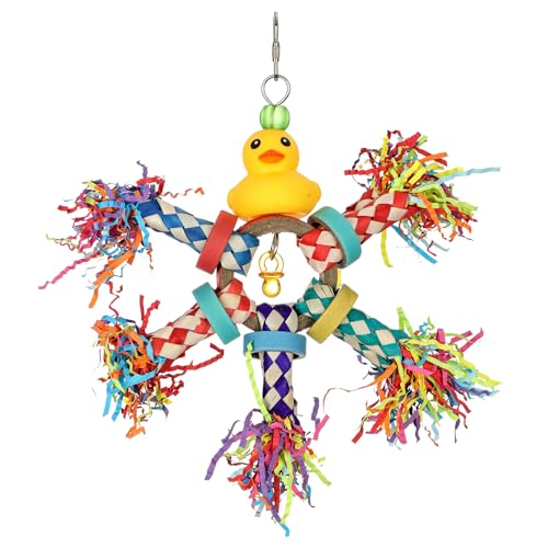 Super Bird Creations SB1208 Just Ducky Bird Spielzeug – Gummi-Ente mit Bambus-Fingerfallen – buntes Papageienspielzeug zum Vorbeugen und Kauen – entworfen für Ringhälse, Caiques – ideal für