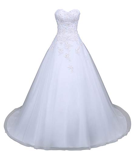 Romantic-Fashion Brautkleid Hochzeitskleid Weiß Modell W049 A-Linie Satin Perlen Pailletten Applikationen DE Größe 54