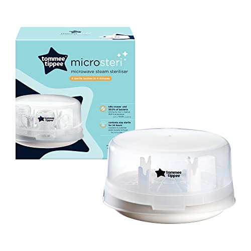 Tommee Tippee Mikrowellen-Dampfsterilisator Micro-Steam für bis zu 4 Babyfläschchen, Chemikalienfrei, Weiß