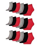 PUMA unisex Quarter Sportsocken Kurzsocken Socken 271080001 18 Paar, Farbe:Mehrfarbig, Menge:18 Paar (6x 3er Pack), Größe:47-49, Artikel:-232 black / red