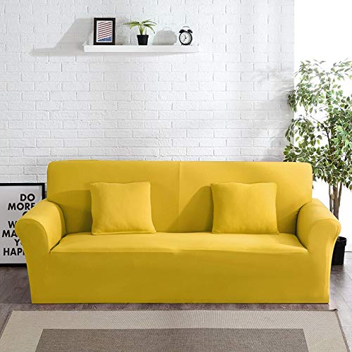 OKJK Elastischer Sofabezug, Für Wohnzimmer Sofa Protector, Sofaüberwurf Möbel Sessel Modern,Stretch Couch überzug Baumwolle (Yellow,2seater 145-185cm)
