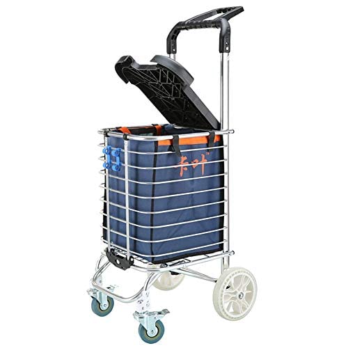 Tragbarer Einkaufswagen für ältere Menschen, faltbar, bereit zum Ausruhen, 35 l Fassungsvermögen, um den täglichen Einkaufsbedarf zu erfüllen