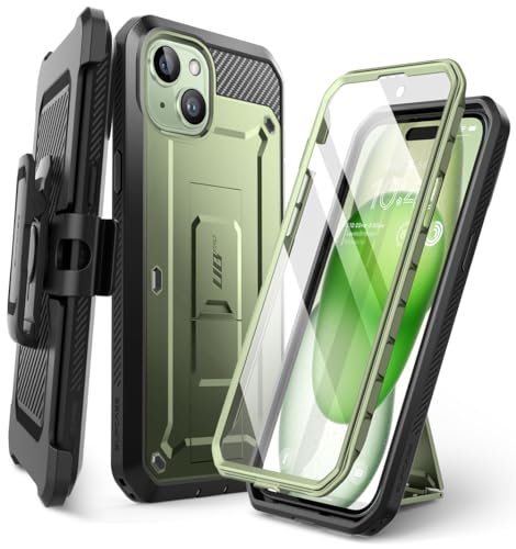 SupCase Outdoor Hülle für iPhone 15 (6.1") Handyhülle 360 Grad Case Bumper Schutzhülle Cover [Unicorn Beetle Pro] mit Displayschutz 2023 Ausgabe, Grün